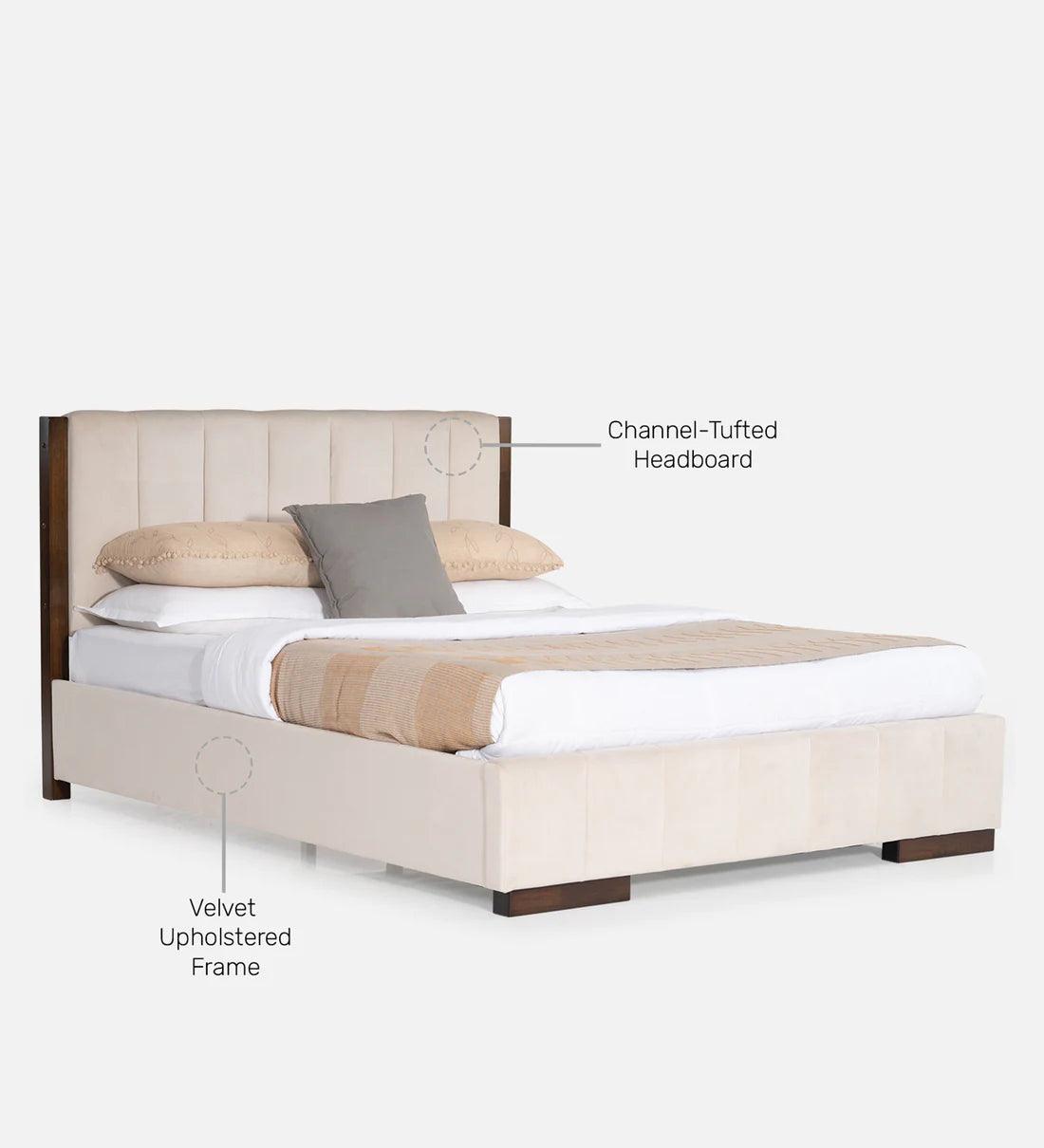 Fabric King Size Bed in Cream Colour - Ouch Cart