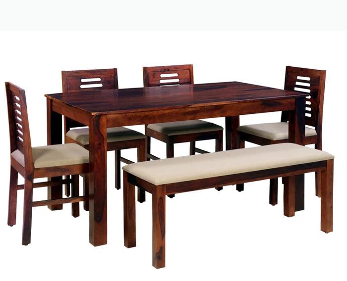 Jiayi Sheesham Wood 6 Seater Dining Table Set with 4 Chair & Becnch for Dining Room - Ouch Cart