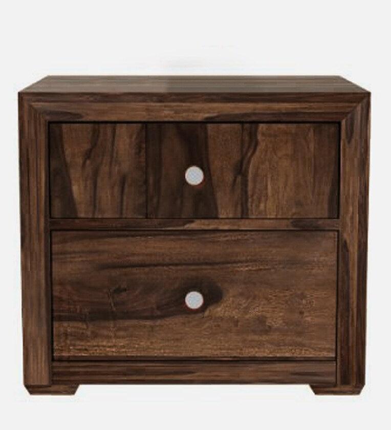 Sheesham Wood Bedside Table In Provincial Teak Finish With Drawers - Ouch Cart