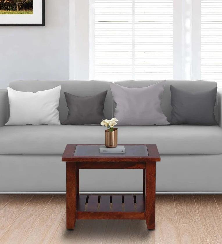 Sheesham M Wood Coffee Table in Scratch Resistant Honey Oak Finish With Glass Top - Ouch Cart