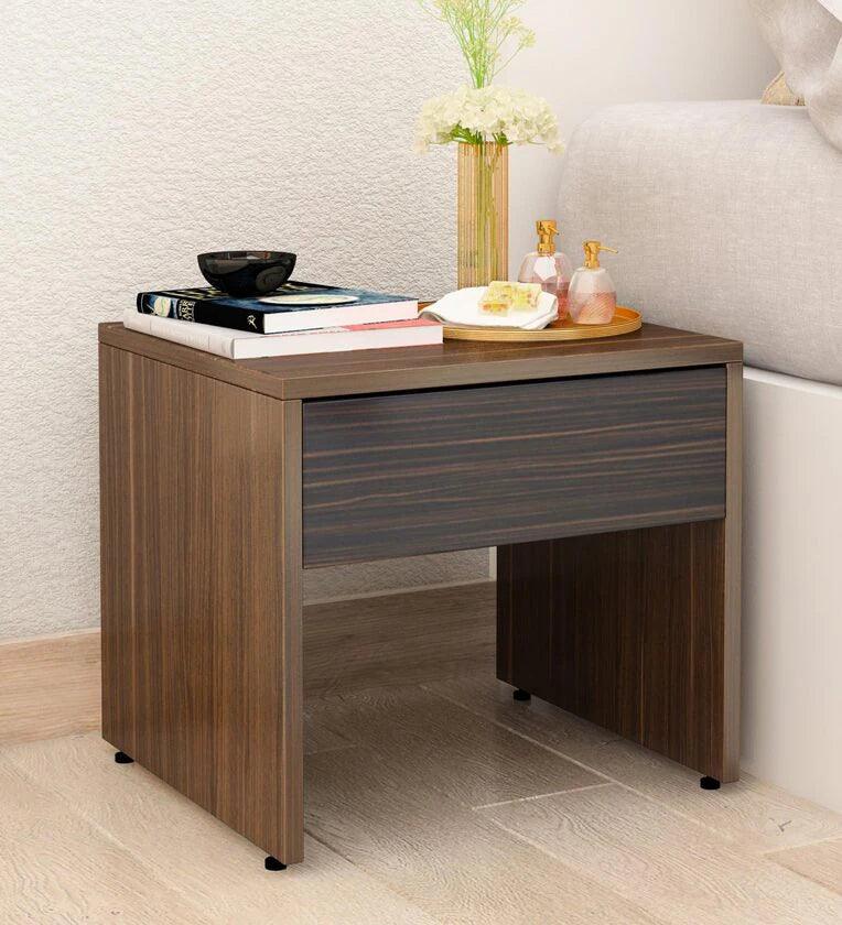Bedside Table in Cairo Walnut & Dark Ebony Finish with Drawer - Ouch Cart