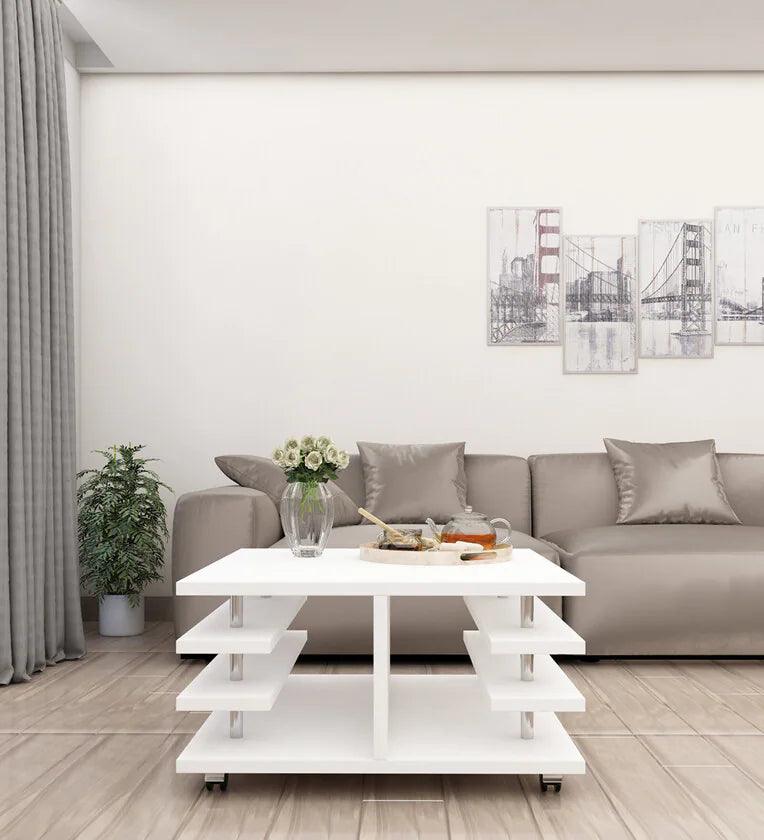 Movable Coffee Table in Frosty White Finish - Ouch Cart