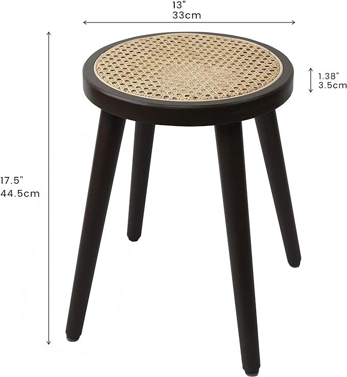 Rattan Stool, Small Rattan Stool, Handcrafted Wood Stool, Lightweight Stool, Hand-Woven Rattan, No Tool Assembly (Round, Brown) - Ouch Cart