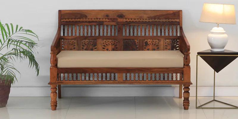 Sheesham Wood 2 Seater Sofa In Honey Oak Finish - Ouch Cart