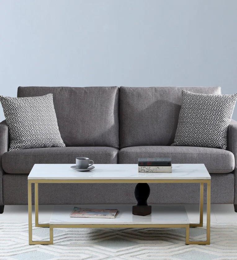Metal Coffee Table In Brass Finish With Porcelain Top - Ouch Cart