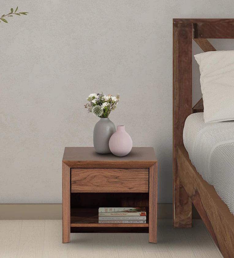 Bedside Table in Columbia Walnut Finish with Drawer - Ouch Cart