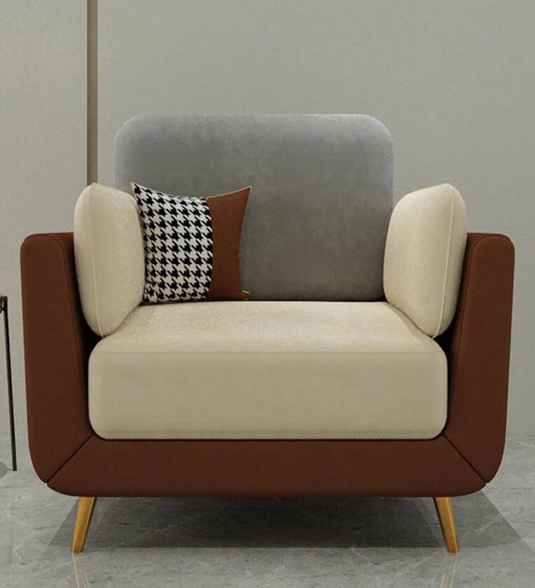 Velvet 1 Seater Sofa in Brown & Beige Colour - Ouch Cart