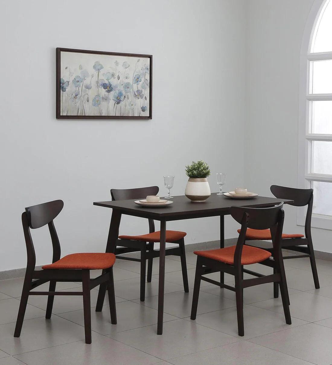 Jin Solid Wood 4 Seater Dining Set in Dark Chestnut & Russet Finish - Ouch Cart