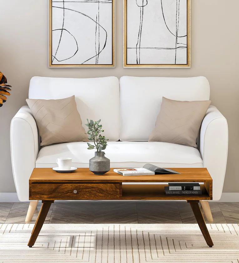 Sheesham Wood Coffee Table In Scratch Resistant Rustic Teak Finish - Ouch Cart