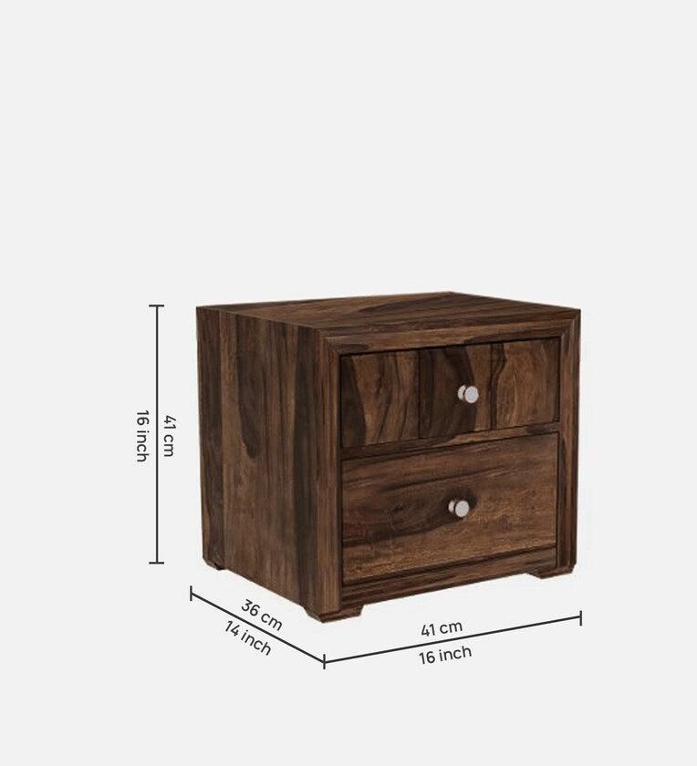 Sheesham Wood Bedside Table In Provincial Teak Finish With Drawers - Ouch Cart