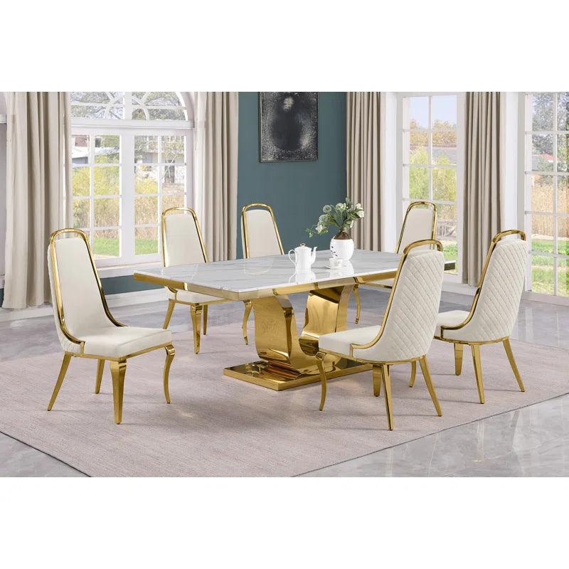 7 - Piece Marble Top Pedestal Dining Set - Ouch Cart