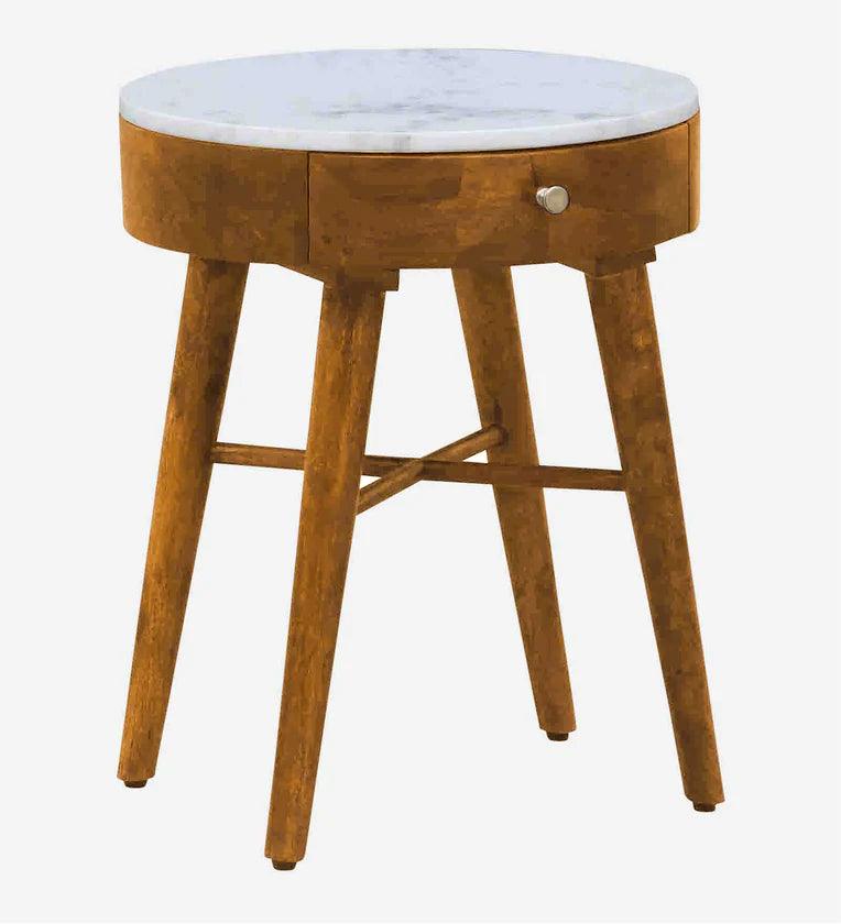 Sheesham Wood Bedside Table in Scratch Resistant Rustic Teak Finish With Drawer - Ouch Cart