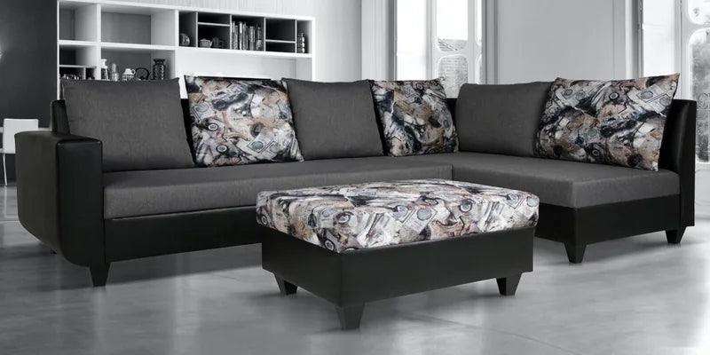 Sectional Sofa in Grey & Black Colour with Coffee Table - Ouch Cart