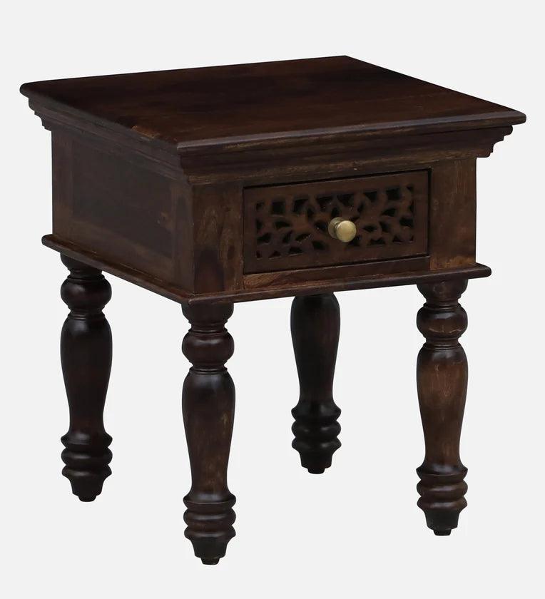 Sheesham Wood Bedside Table In Provincial Teak With Drawer - Ouch Cart