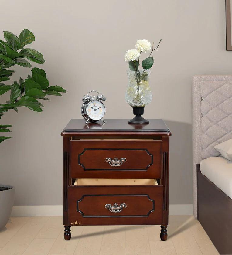 Solid Wood Bedside Table In Brown & Black Colour - Ouch Cart