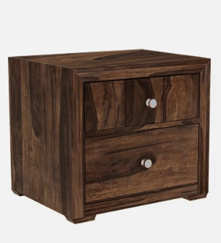Sheesham Wood Bedside Table In Provincial Teak Finish With Drawers - Ouch Cart