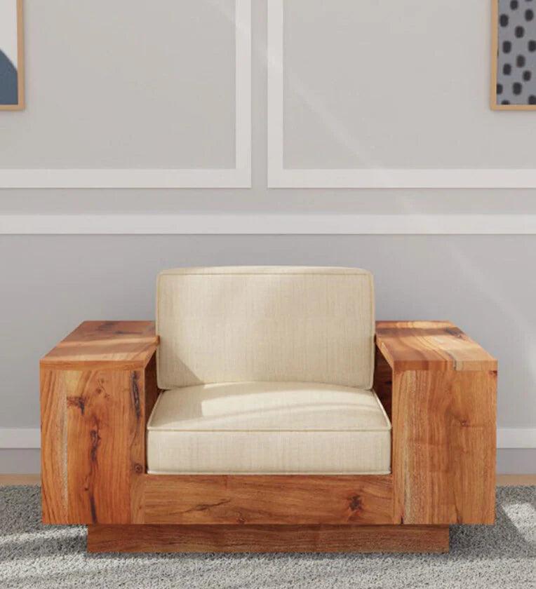 Solid Wood 1 Seater Sofa in Walnut Colour - Ouch Cart