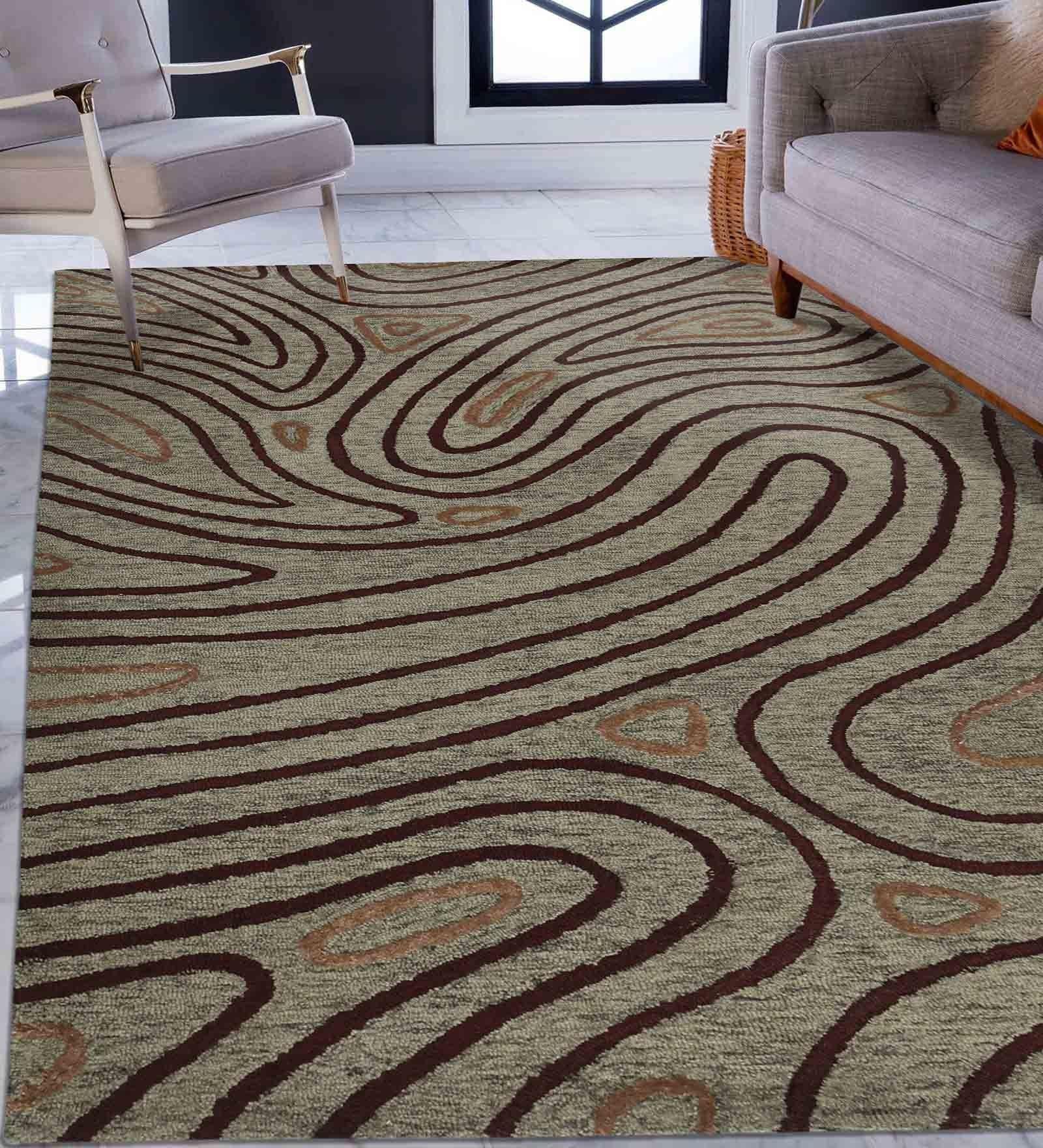 KHAKI Wool & Viscose Canyan 5x8 Feet Hand-Tufted Carpet - Rug - Ouch Cart