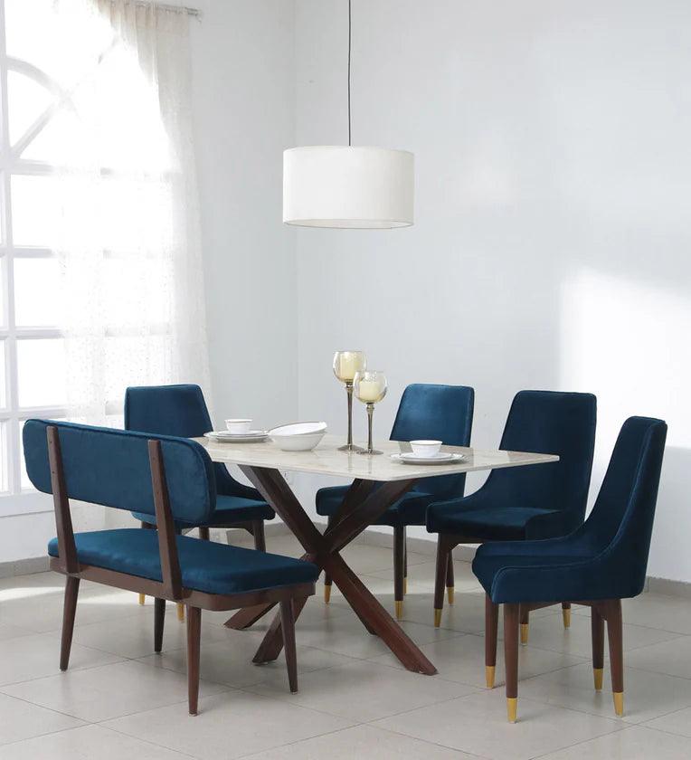 Solid Wood 6 Seater Dining Set In Natural Teak Finish - Ouch Cart