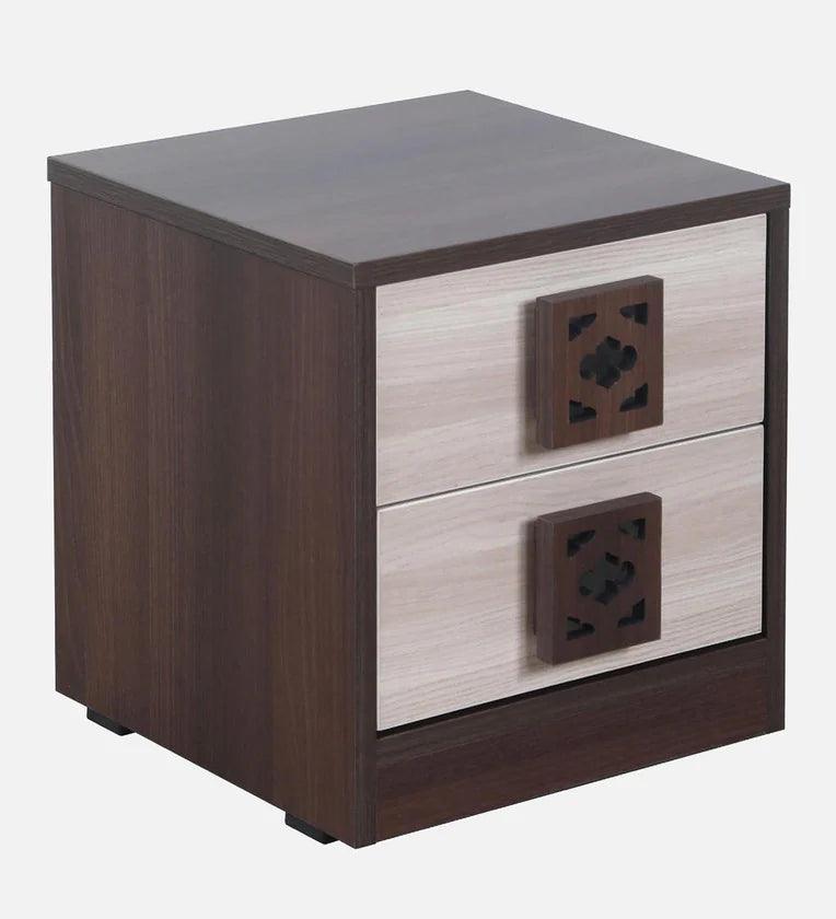 Bedside Table In Walnut Finish With Drawers - Ouch Cart