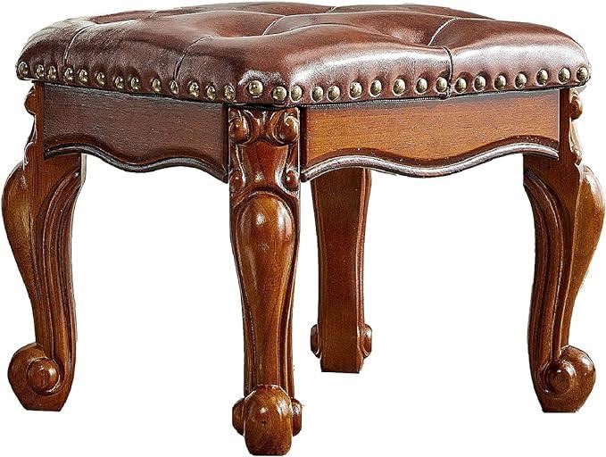 Small Foot Stool with Fiber Leather Wooden Foot Rest Upholstered Footrest for Living Room Bedroom - Ouch Cart