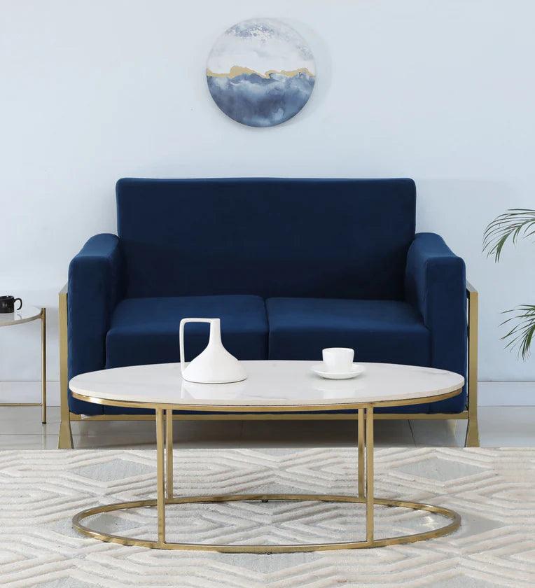 Metal Coffee Table In White Colour With Marble Top - Ouch Cart