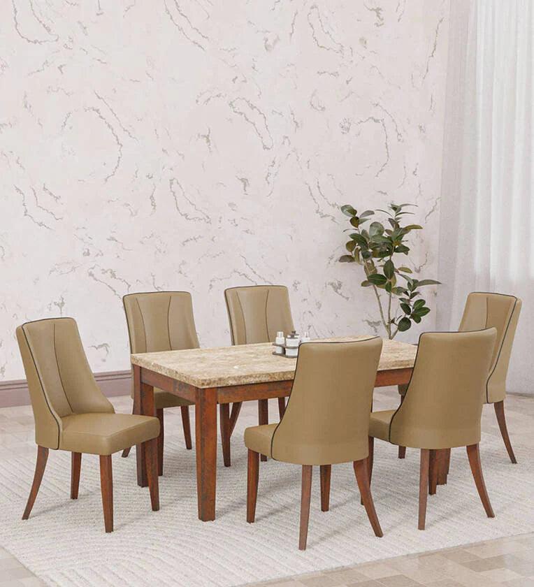 Solid Wood 6 Seater Dinning Table In Milan Walnut Finish - Ouch Cart