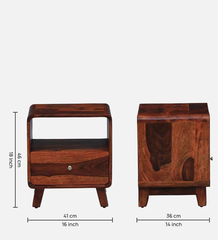 Solid Wood Bedside Table In Scratch Resistant Honey Oak Finish With Drawer - Ouch Cart