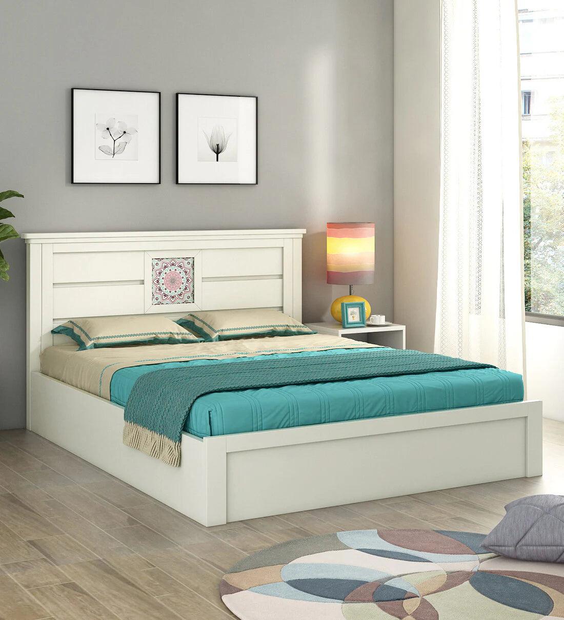 Bryan King Size Bed in Kingston White Finish with Box Storage - Ouch Cart