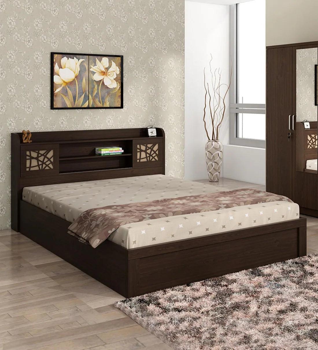 Mayflower King Size Bed in Vermount Woodpore Finish with Hydraulic Storage - Ouch Cart