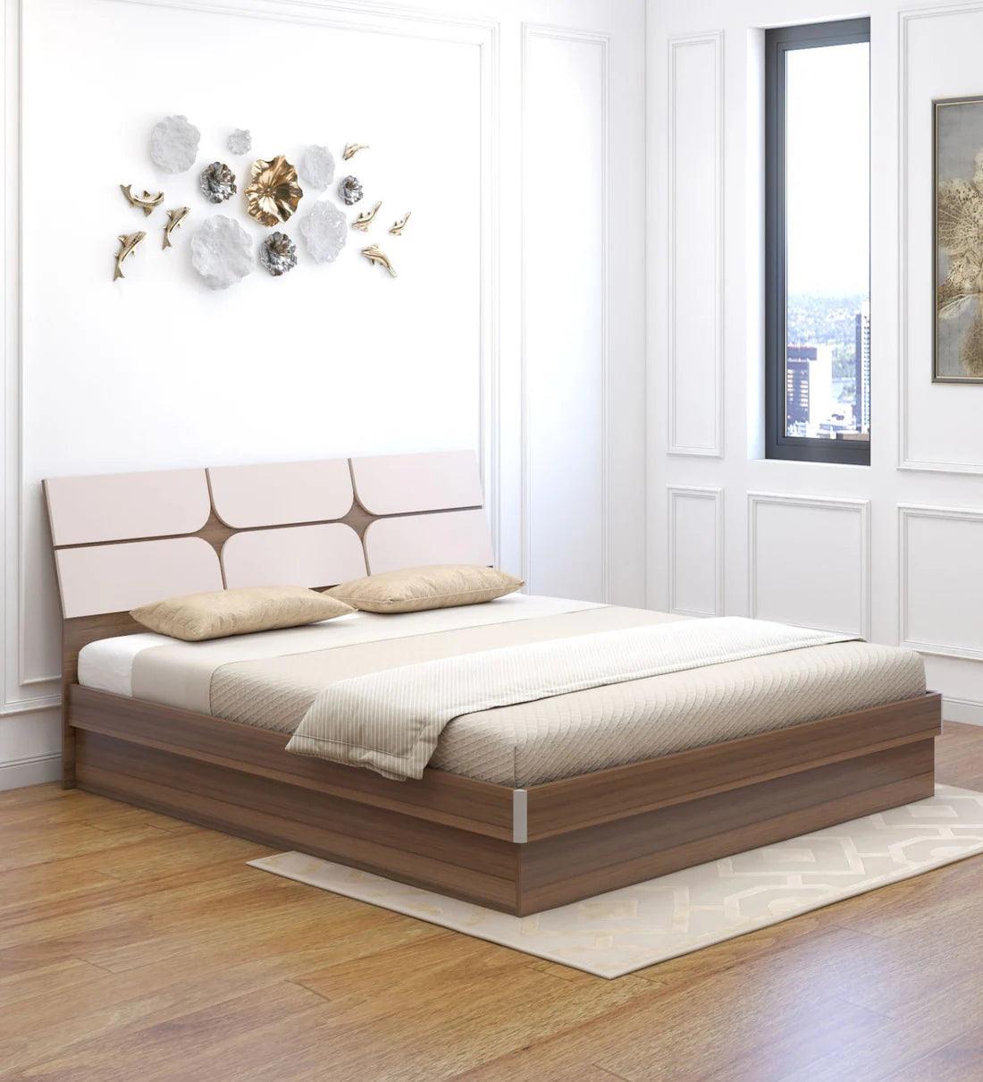 Bromo King Size Bed in Teak Finish with Hydraulic Storage - Ouch Cart