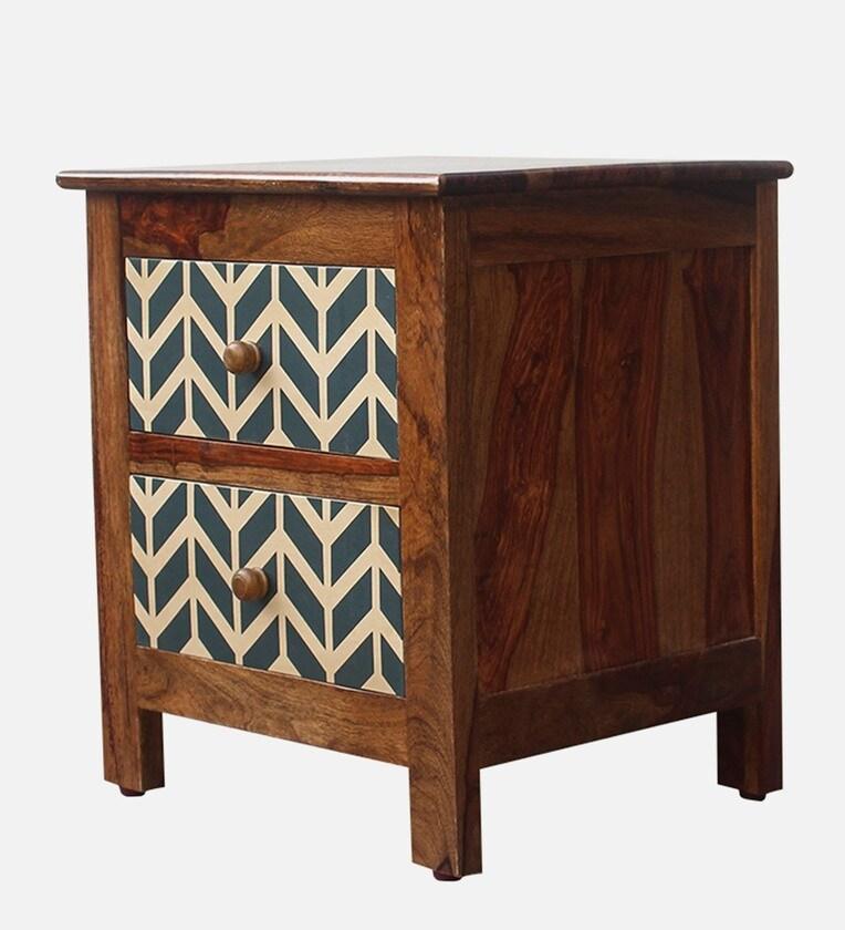 Sheesham Wood Bedside Table in Teak Finish with Drawers - Ouch Cart