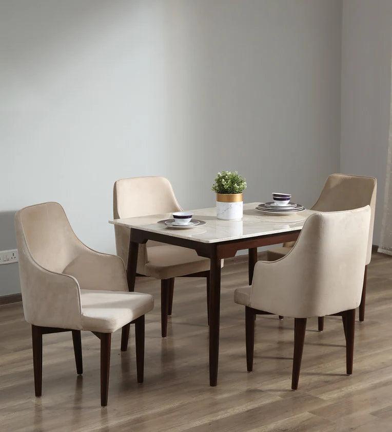 Marble Top 4 Seater Dining Set in Teak Wood Finish - Ouch Cart