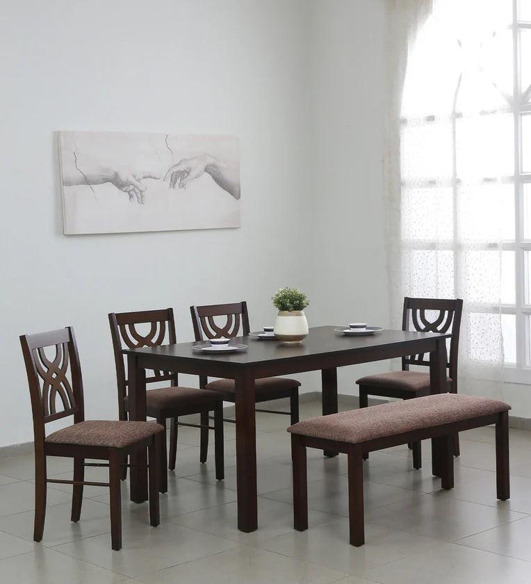 6 Seater Dining Set in Cherry Finish with Bench - Ouch Cart