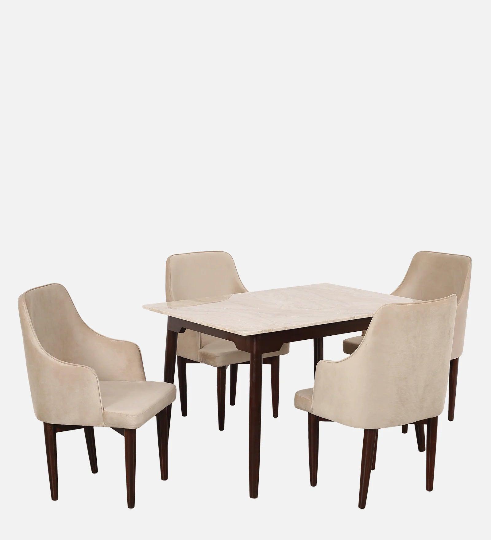 Marble Top 4 Seater Dining Set in Teak Wood Finish - Ouch Cart