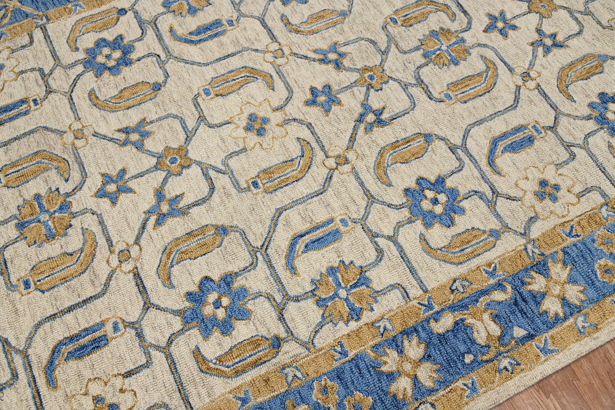 Royal Blue Wool Romania 8X10 Feet Hand-Tufted Carpet - Rug - Ouch Cart