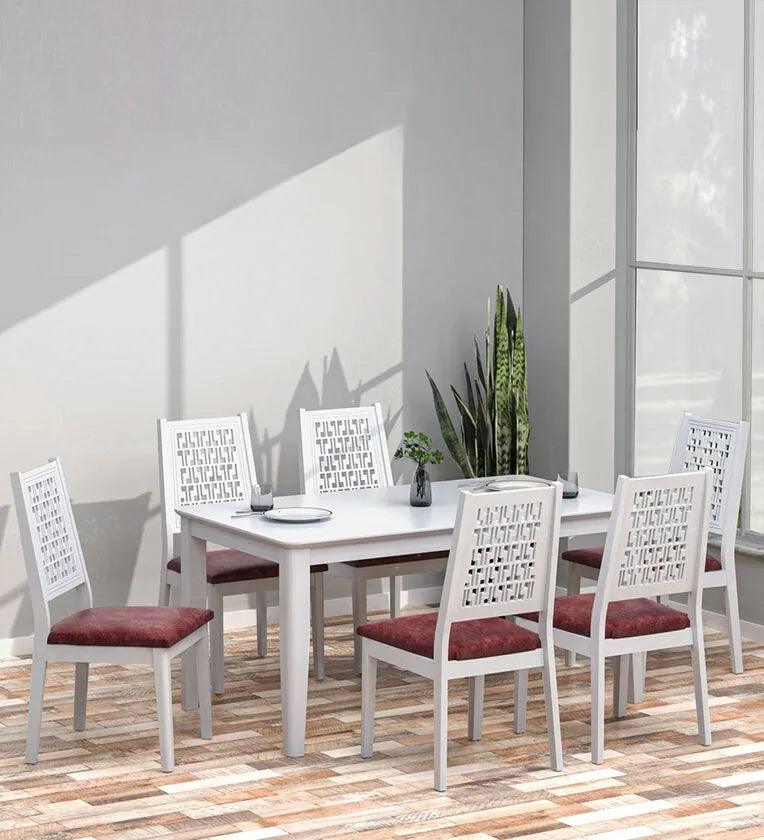 Solid Wood 6 Seater Dining Set in White Finish - Ouch Cart
