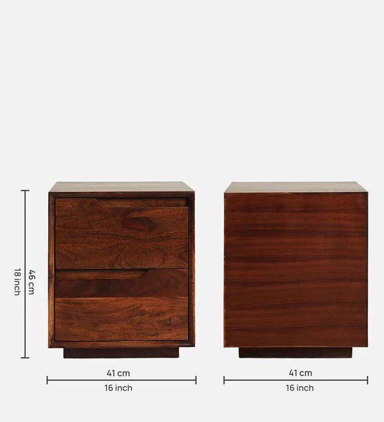 Solid Wood Bedside Table With Drawers in Walnut Finish - Ouch Cart