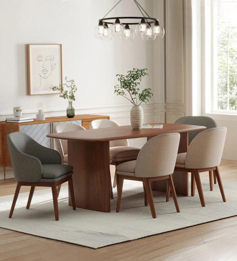 Solid Wood 6 Seater Dining Set In Walnut Finish - Ouch Cart