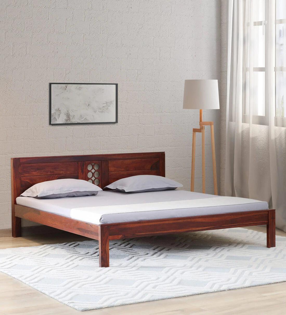 Sheesham Wood King Size Bed in Scratch Resistant Honey Oak Finish - Ouch Cart