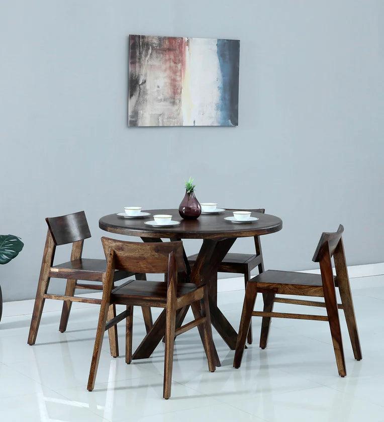 Sheesham Wood 4 Seater Dining Set In Scratch Resistant Provincial Teak Finish - Ouch Cart