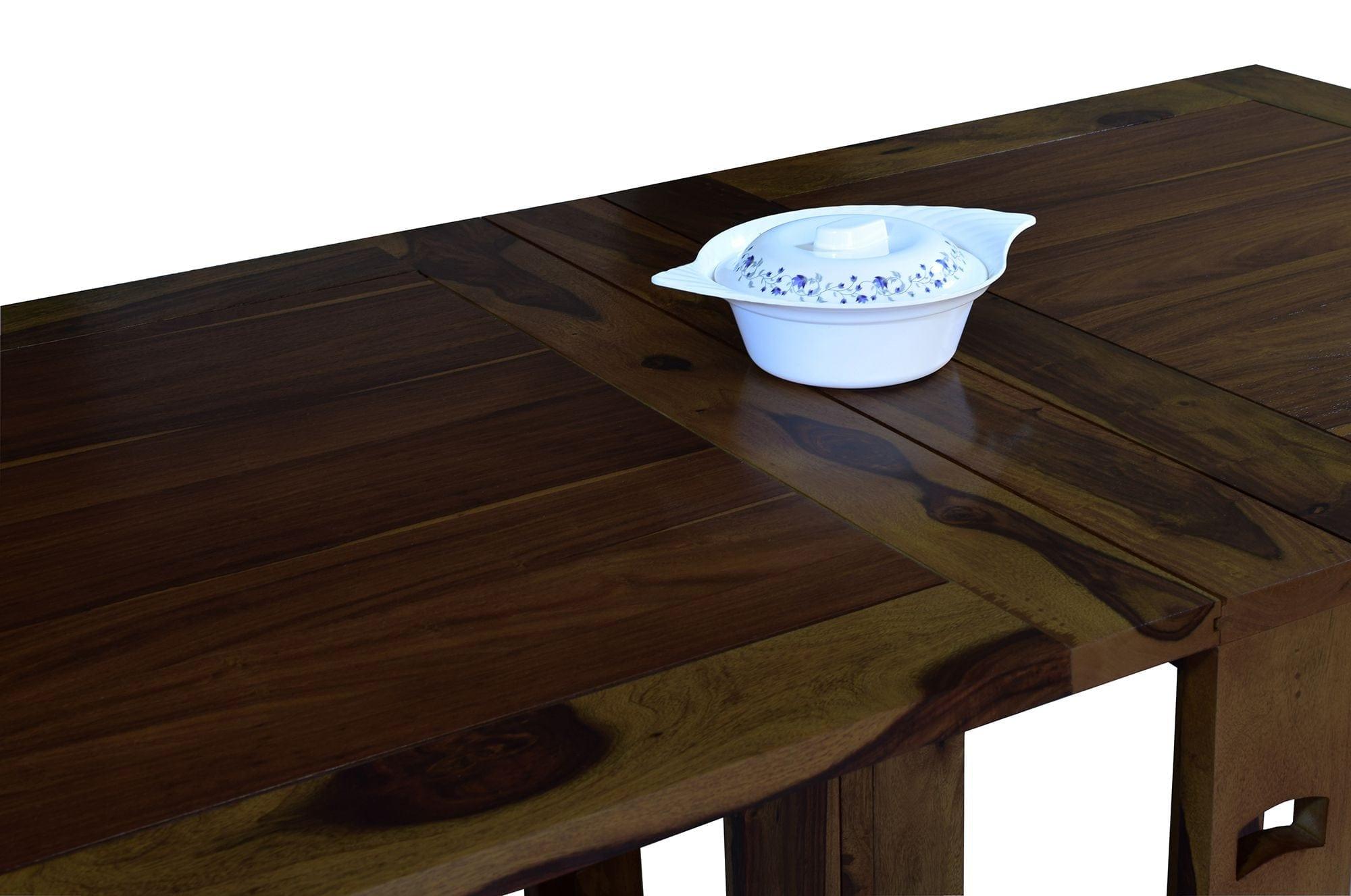 Sheesham Wood foldable dining table in walnut finish - Ouch Cart