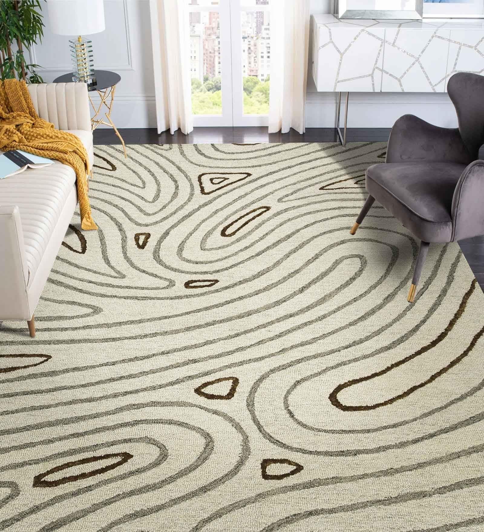 IVORY Wool & Viscose Canyan 8x10 Feet Hand-Tufted Carpet - Rug - Ouch Cart