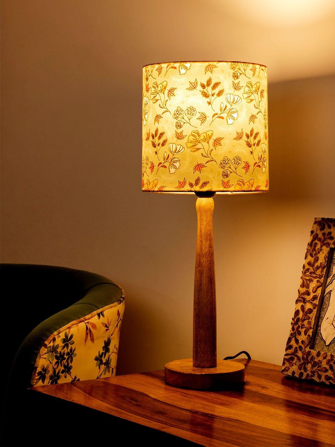Wooden Brown Lamp with Blue Gardenia Shade - Ouch Cart