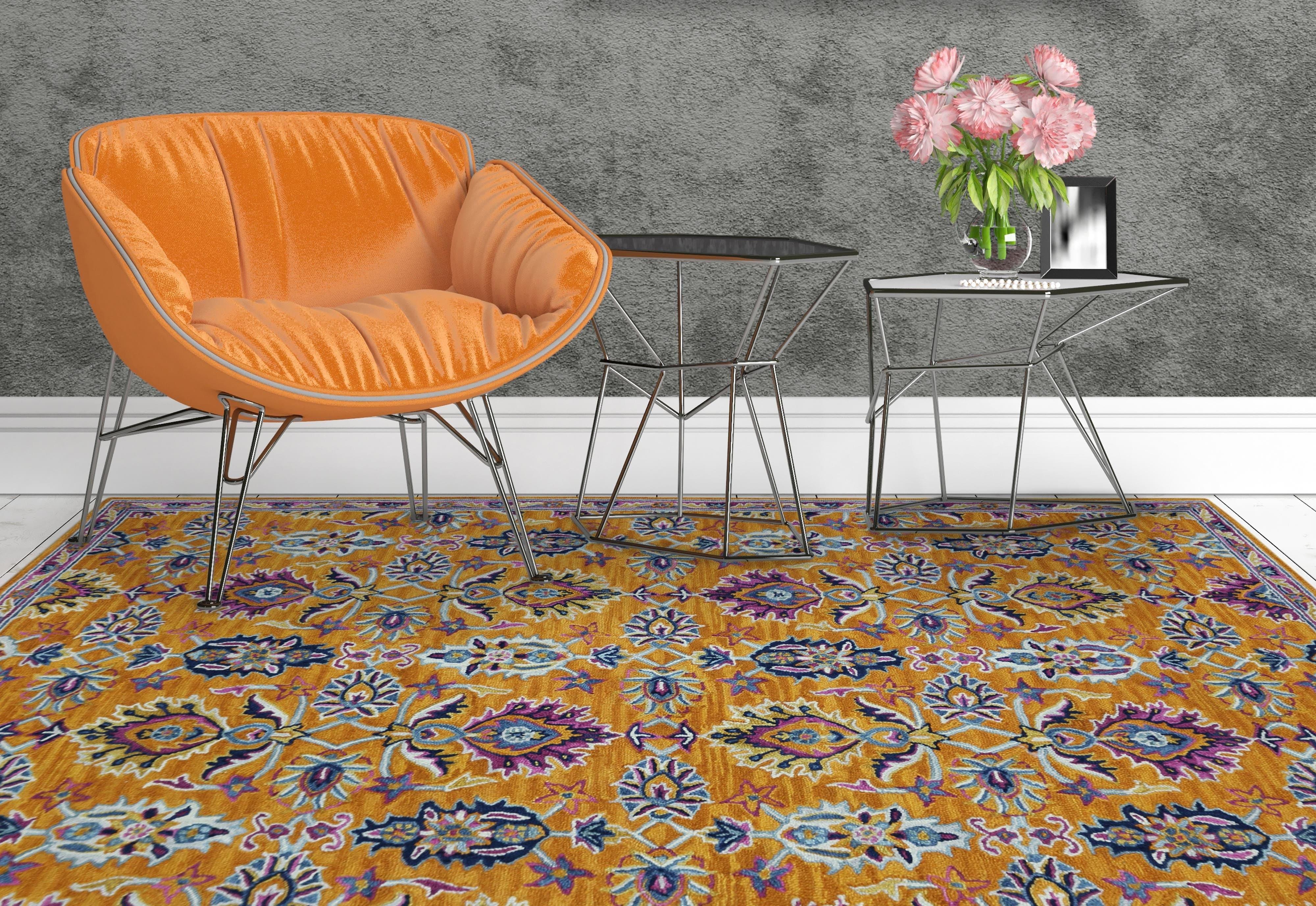 ORANGE Wool Boho 5X8 Feet Hand-Tufted Carpet - Rug - Ouch Cart