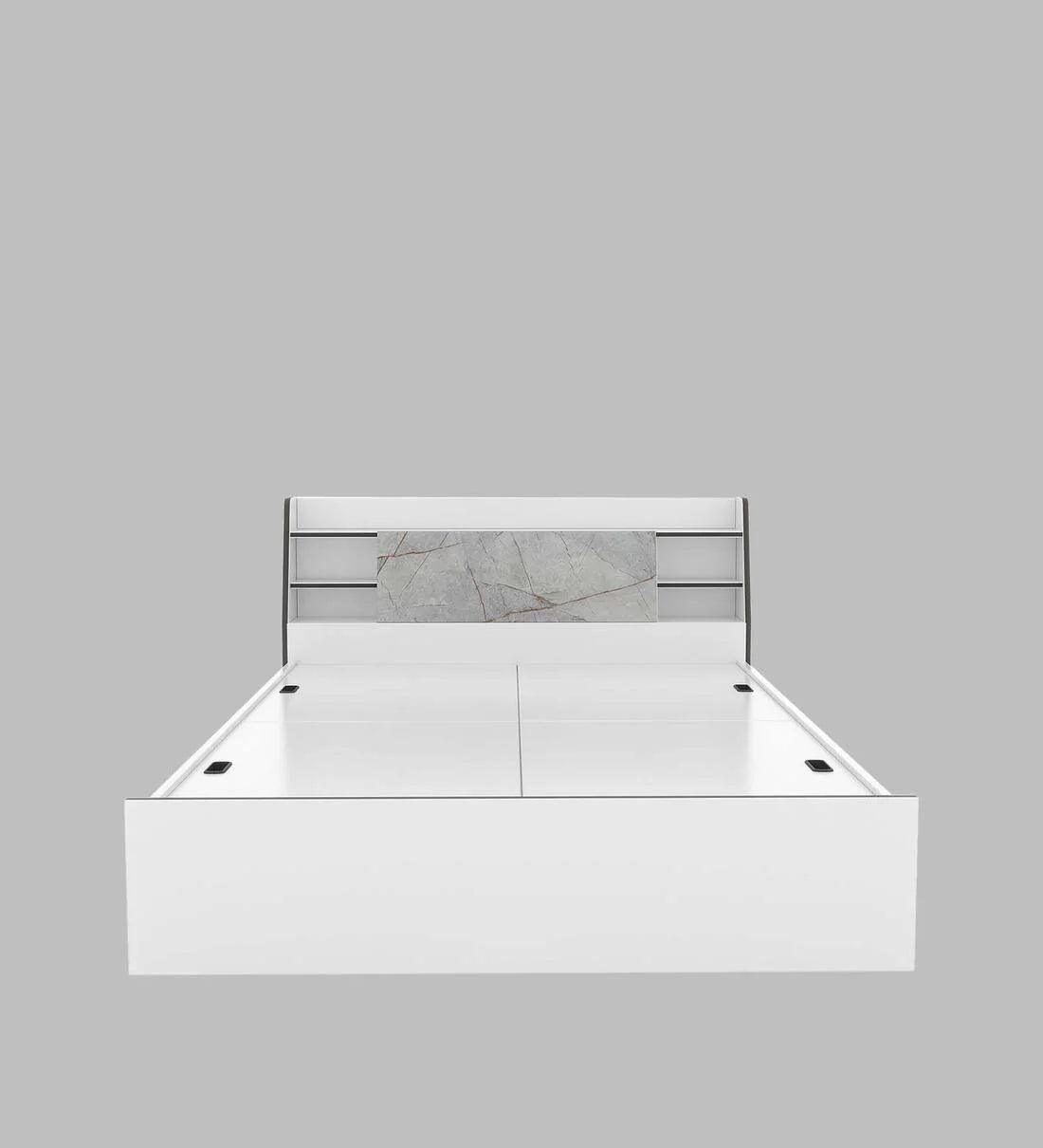 King Size Bed in White Finish with Box Storage - Ouch Cart