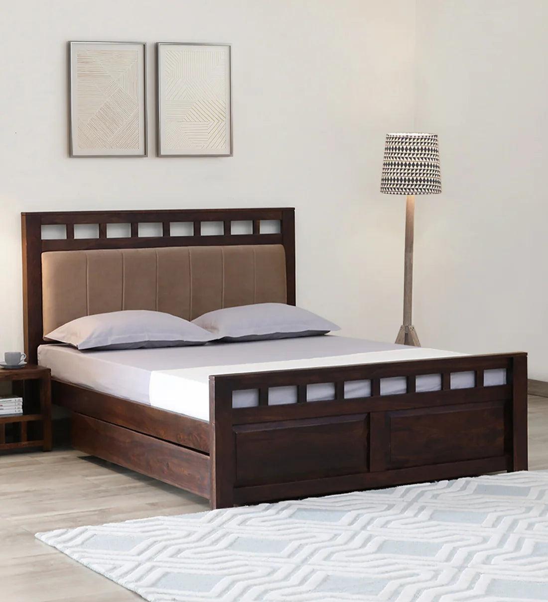 Sheesham Wood King Size Bed In Scratch Resistant Provincial Teak Finish With Drawer Storage - Ouch Cart