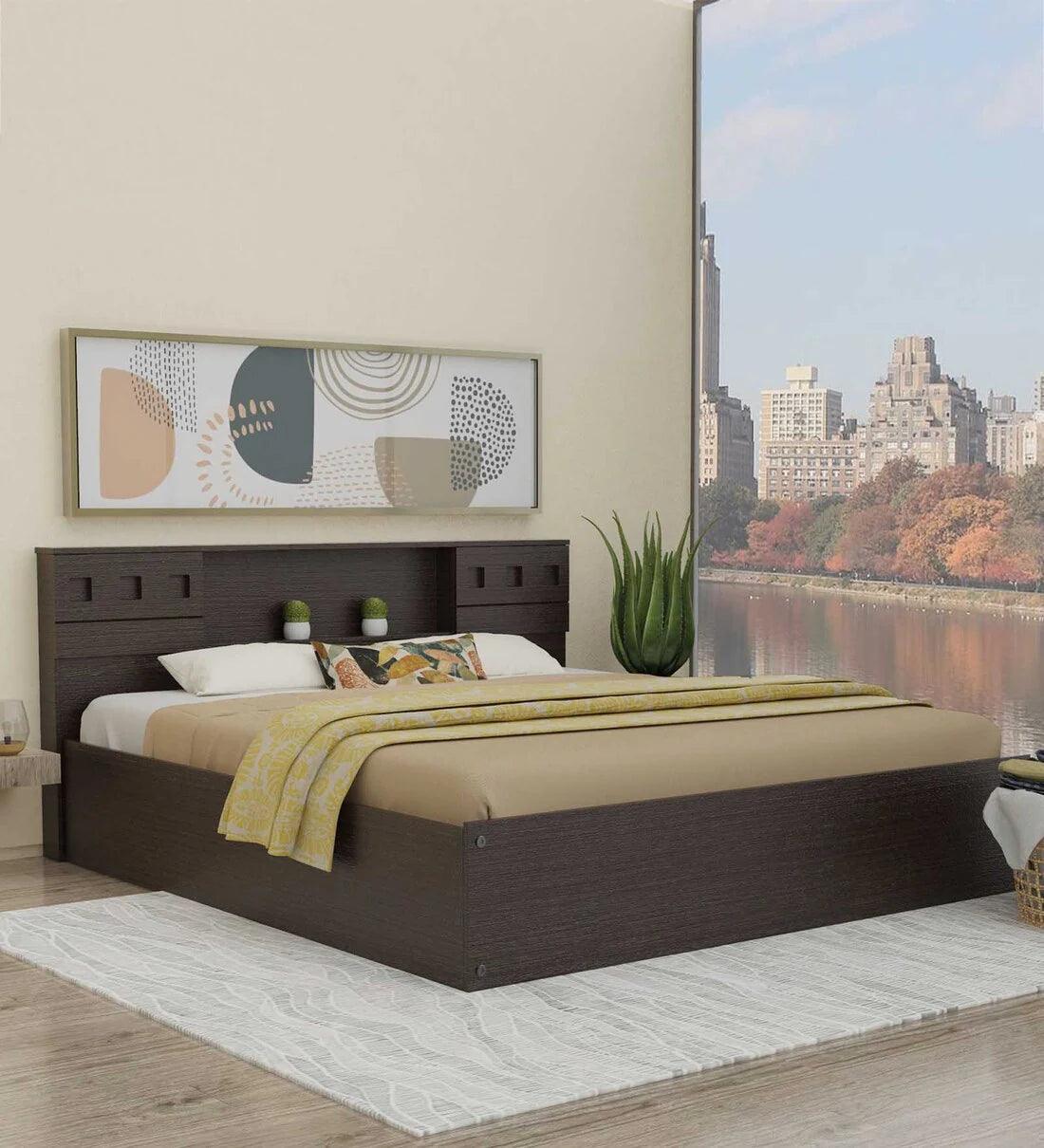 King Size Bed With Box & 1 Bedside Table In Wenge Finish - Ouch Cart