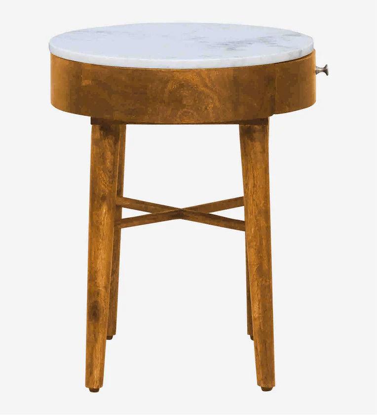 Sheesham Wood Bedside Table in Scratch Resistant Rustic Teak Finish With Drawer - Ouch Cart