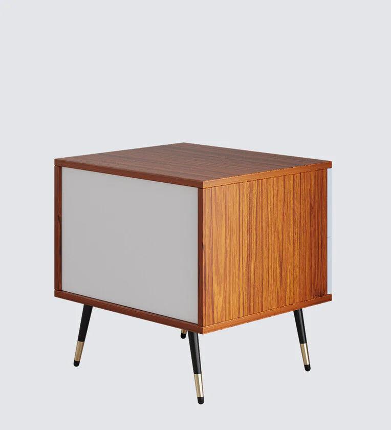 Bedside Table in Natural Teak & Cold White Finish - Ouch Cart